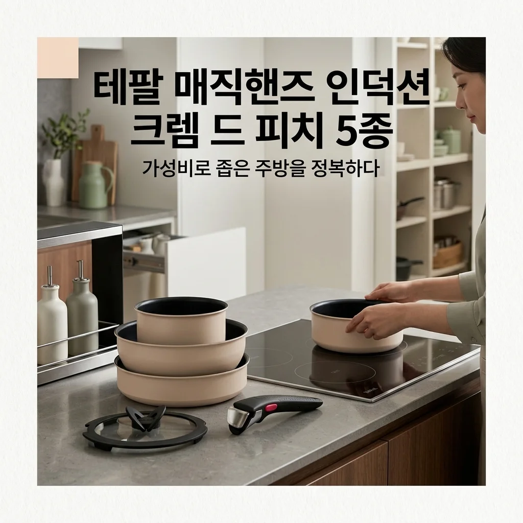 테팔 매직핸즈 인덕션 크렘 드 피치 5종, 좁은 주방 넓게 쓰는 역대급 가성비 세트!