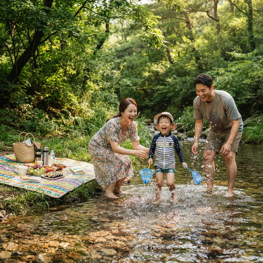 아이들의 천국, 돗자리 펴고 즐기는 '개울테라스'