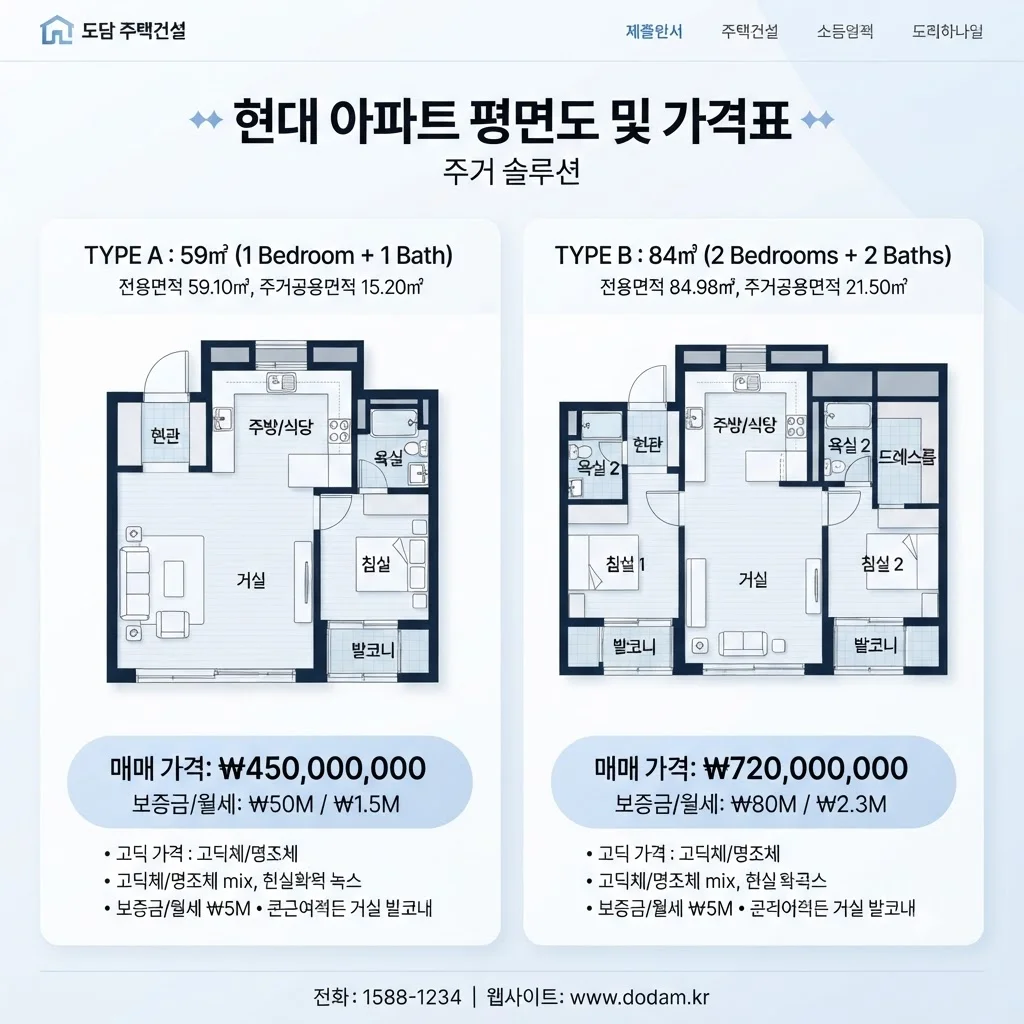 타입별 분양가 및 공급 물량 확인하기