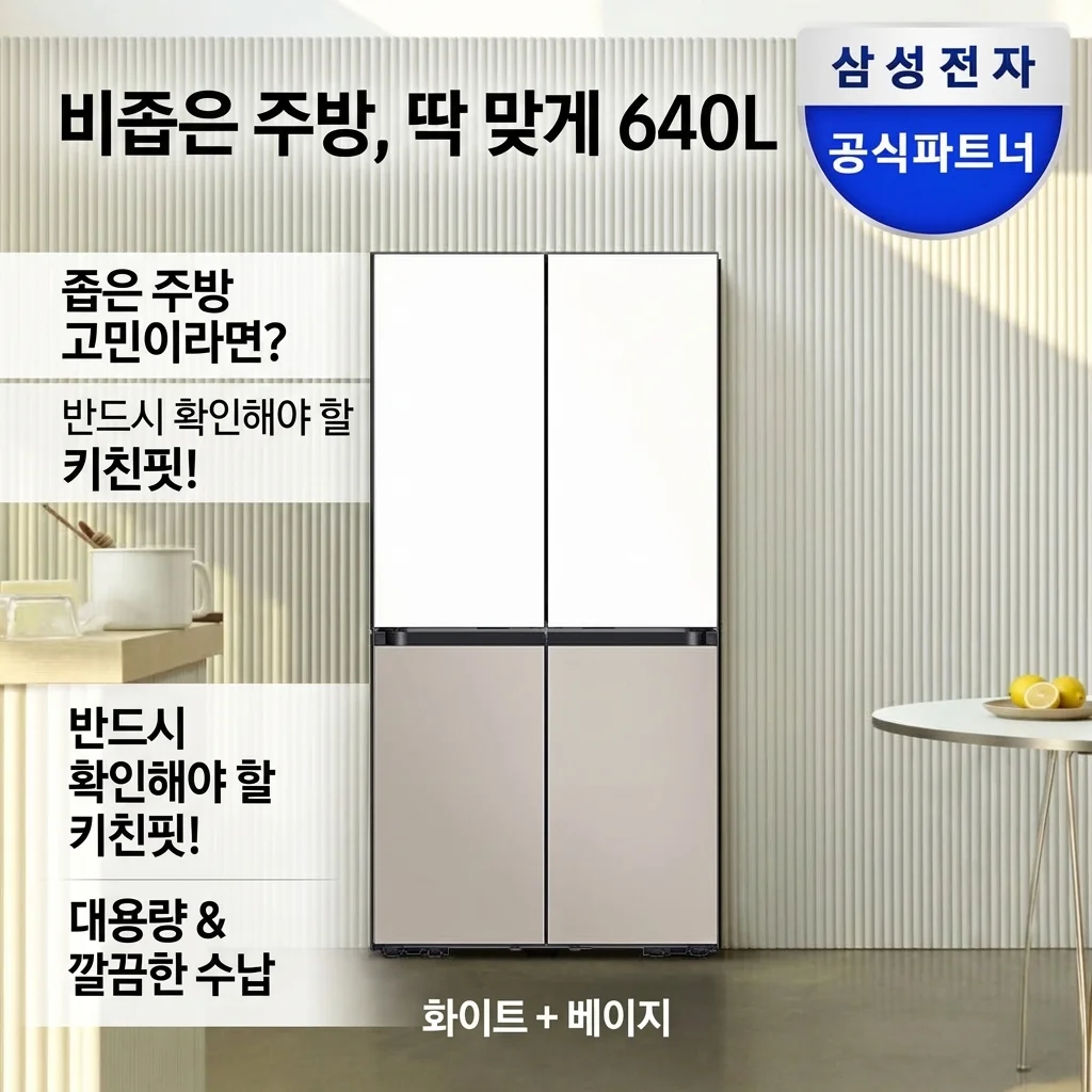 삼성 비스포크 냉장고 640L 키친핏 4도어 화이트+베이지, 주방이 좁아 보인다면 무조건 보세요