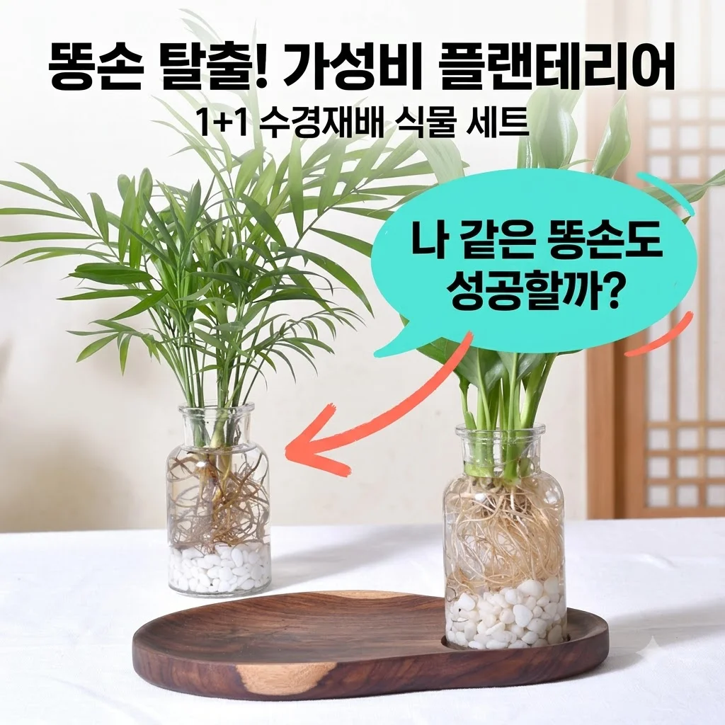필플랜트 1+1 수경재배식물 테이블야자 스파트필름 모던글라스 세트, 똥손 탈출하는 가성비 플랜테리어 꿀팁!