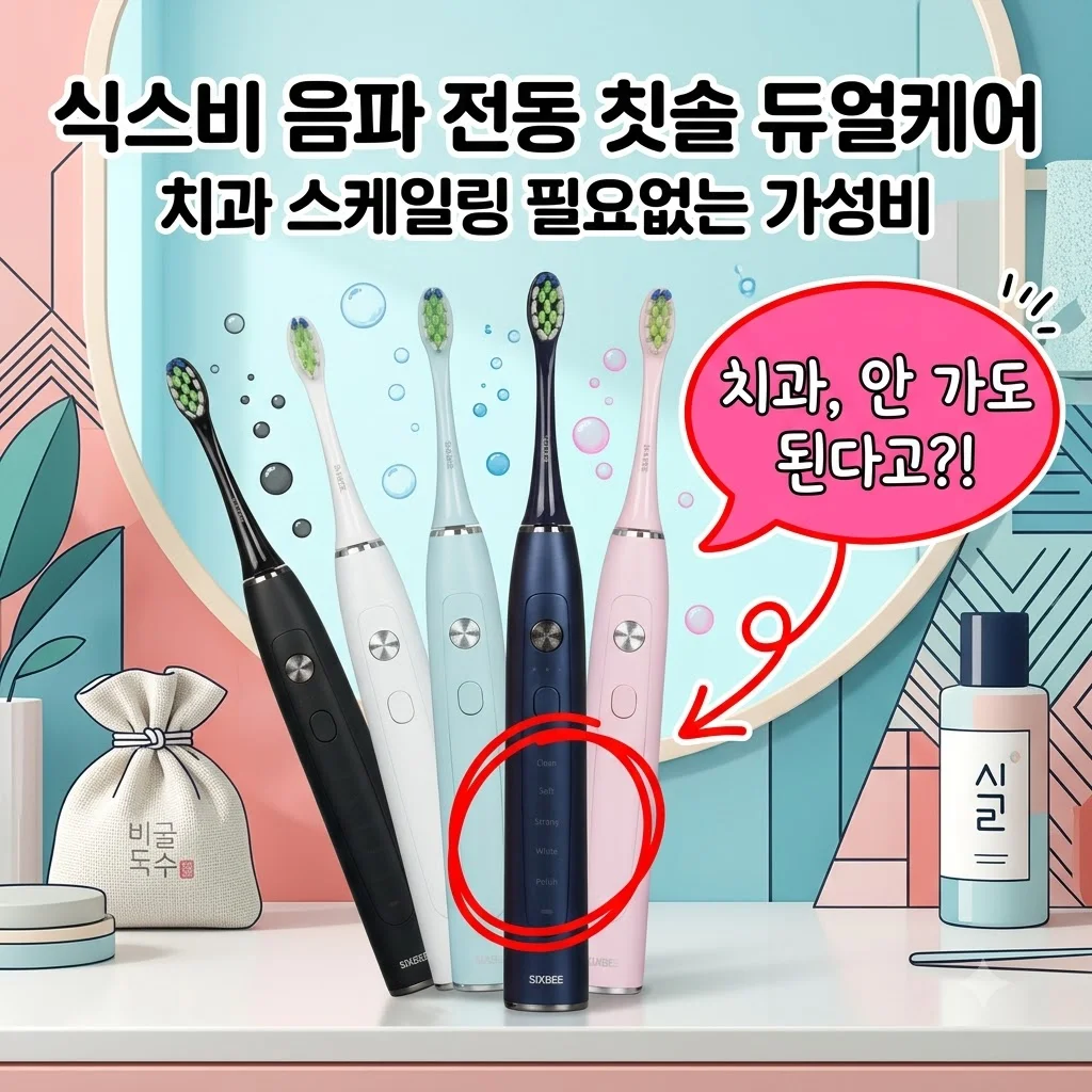 식스비 음파 전동 칫솔 듀얼케어 치과 스케일링 필요없는 가성비