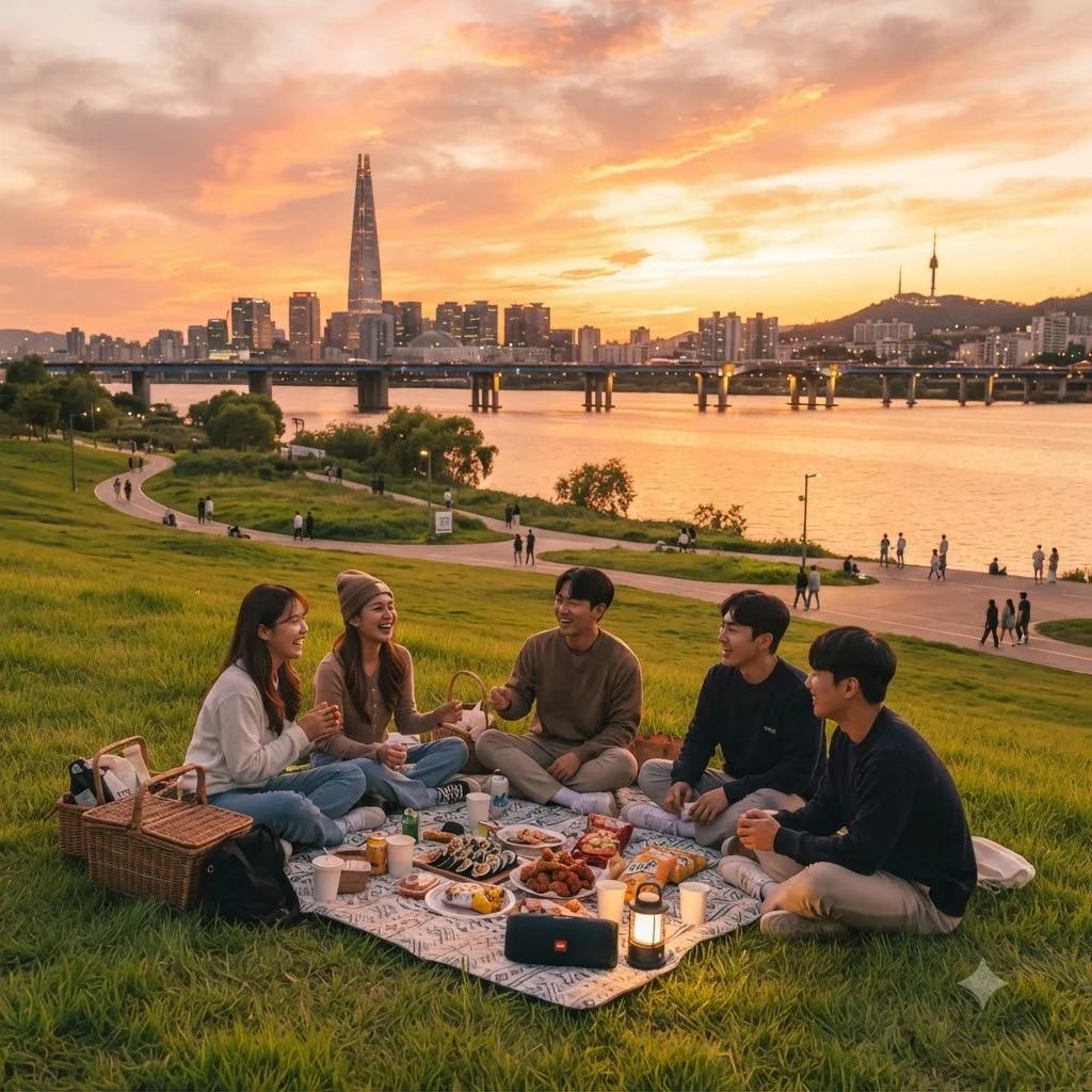 잔디마당 피크닉과 환상적인 한강 노을 감상법